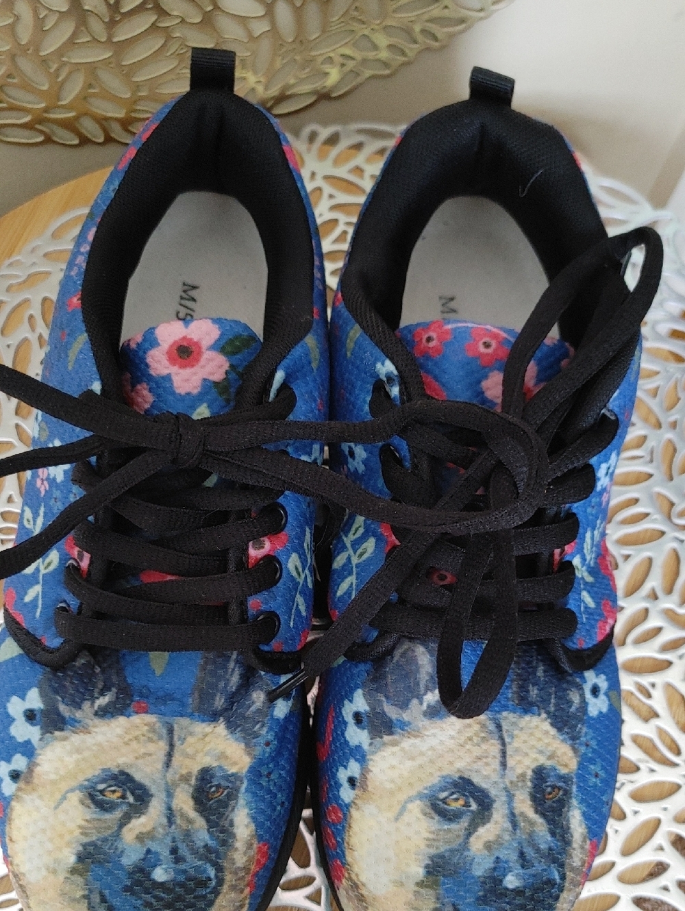 Source Unknown Blue Floral Sneakers with Dog Face Motif